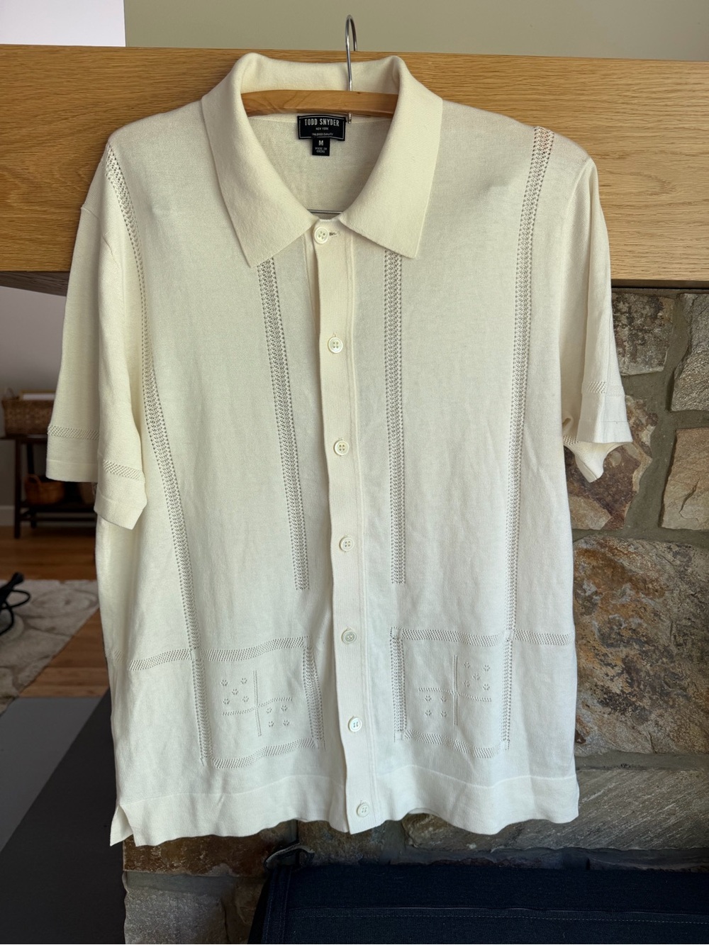 Todd Snyder Silk Cotton Eyelet Knit Shirt Cream Size L - Picture 5 of 14